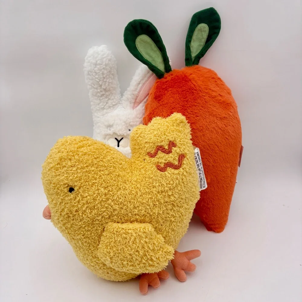 Easter Plush Set Bunny Chick Carrot‎ White Yellow Orange Spring Decor 3 Piece